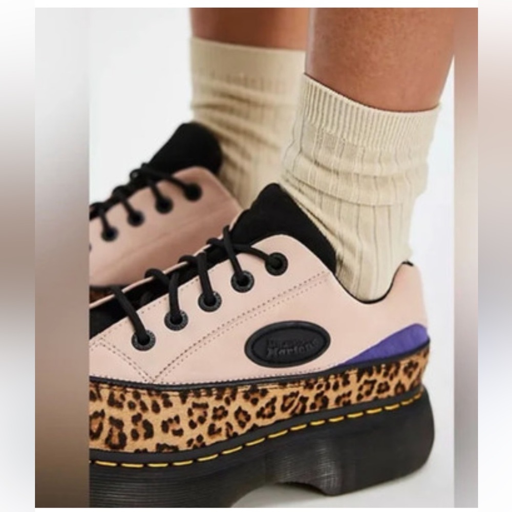 New Dr. Martens BUZZ 5-Eye Leopard & Suede Platform Shoes - Picture 14 of 16